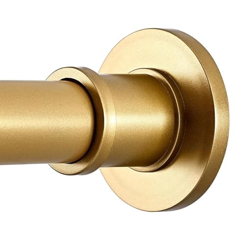 Image of BRIOFOX Industrial Shower Curtain Rod - Rustproof Non-Slip 43-72 Inches Tension Curtain Rod for Window or Bathroom,Frosted Gold Painted Finial
