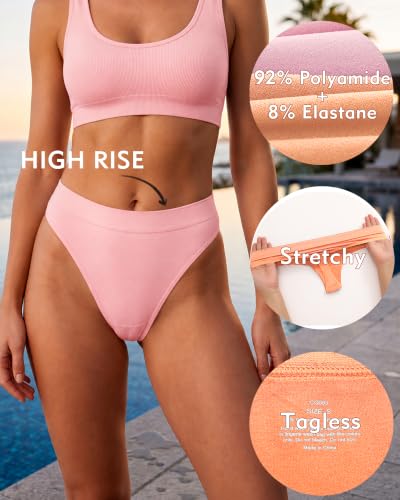 Image of High Waisted Thongs for Women Panties Tangas Sport Seamless Underwear 6Pack | High Rise,Tagless,Soft,Breathable,Cute,High Cut,Stretchy,Moisture Wicking,Yoga,Fitness,Workout,Work,Sleeping,Gym,Daily,S-XL
