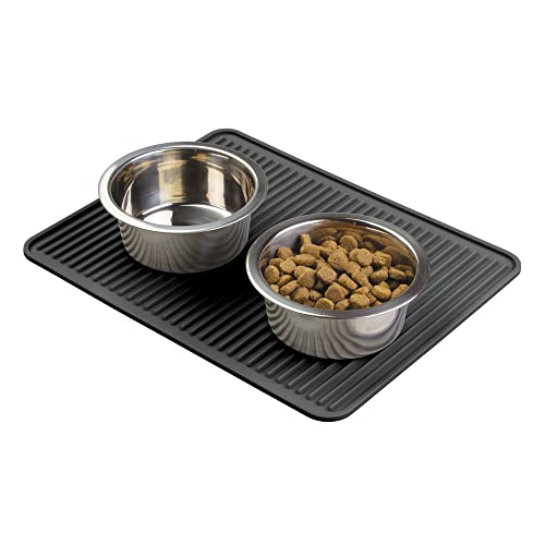 Mdesign Premium Quality Pet Food And Water Bowl Feeding Mat For Dogs And Puppies - Waterproof Non-Slip Durable Silicone Placemat - Food Safe, Non-Toxic - Black #TOP2