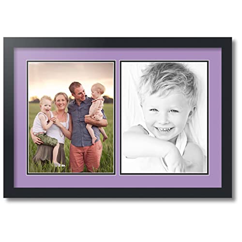 ArtToFrames Collage Photo Frame Double Mat with 2-10x13 inch Openings with Black Frame and Lavender Mist Top Mat