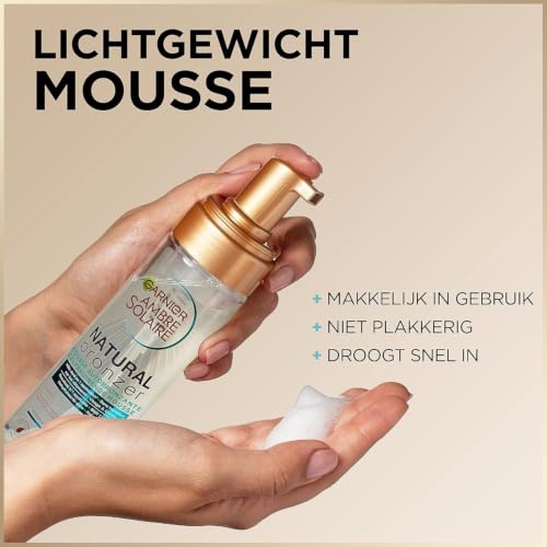 GARNIER Ambre Solaire - Natural Bronzer - Mousse Autobronzante Hydratante - Hâle Progressif & Sur-Mesure - Eau de Coco & Glycérine - Vegan & Cruelty Free - Visage & Corps - 200 ml