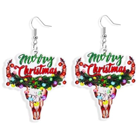 Unique Retro Handmade Christmas Wooden Earrings Lightweight Wood Santa Claus Snowflake Snowman Christmas Tree Bells Drop Dangle Earring for Women Christmas Jewelry (Christmas Elk deer Earring) Cover