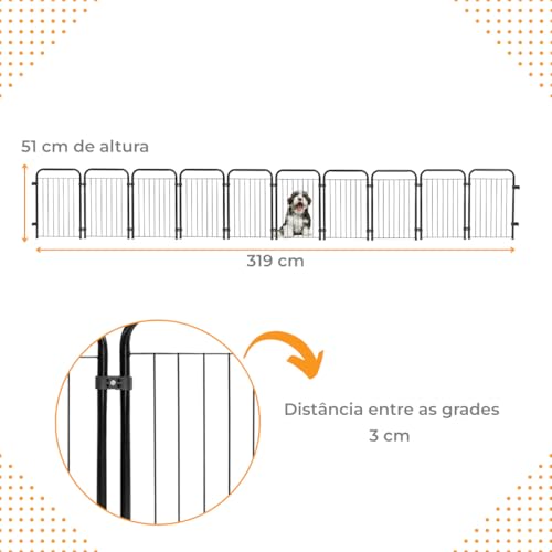 Cercado Caes Pet Cachorro Grade Cerca 10 Módulos 51cm Altura (Preto)