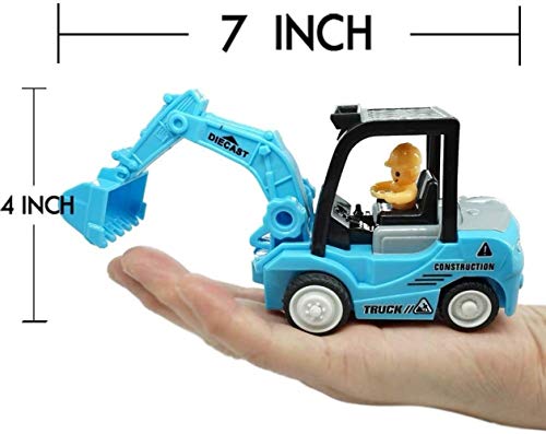 Excavator Toy Construction Vehicles Set with Excavator, Bulldozer, Road Roller, Drill Excavator Sandbox Toy Construction Trucks for 3 Year Old Boys Toddlers Kids Friction Powered Cars (4 Pack)