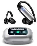 LEEMC Wireless Earbuds, Bluetooth Headphones 6.0, Ear Buds with Touch Screen, ANC ENC Noise Cancelling, 40H Bass Stereo Sound Over-Ear Earphones for iOS, Android, Sports, Workout，Silver