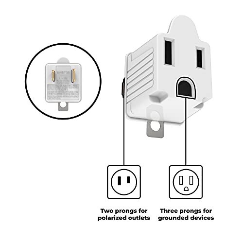Tania Wiring Devices Ul Listed 3 Prong To 2 Prong Polarized Grounding Adapter Converter, Wall Outlet Plug For Household Appliances, Workshops And Industrial - 2 Pack #TOP2
