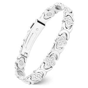 Feraco Pure Copper Bracelets for Women, Ultra Strength Magnetic Therapy Bracelet for Pain Relief with Neodymium Magnets & Sparkling Cubic Zirconia, Adjustable, Infinite Clover Jewelry