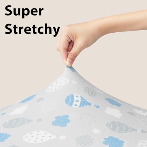 Image of Baby Mini Crib Sheets Boy, Portable 38 inchx26 inch Pack and Play Sheets Fitted for Playard and Pack N Play Mattress, 3-Pack Soft Microfiber Blue Cloud Animals
