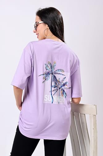 Image of TQH Women's Casual Printed Round Neck, Oversized Longline Drop Shoulder Boho Style T-Shirt