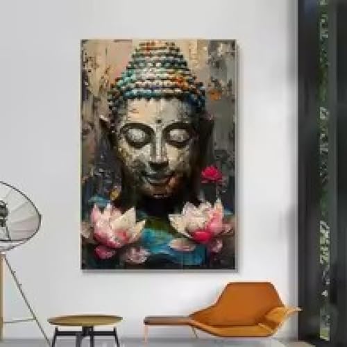 Affiche murale Bouddha moderne fleur de lotus, impression sur toile 40x60 - 3