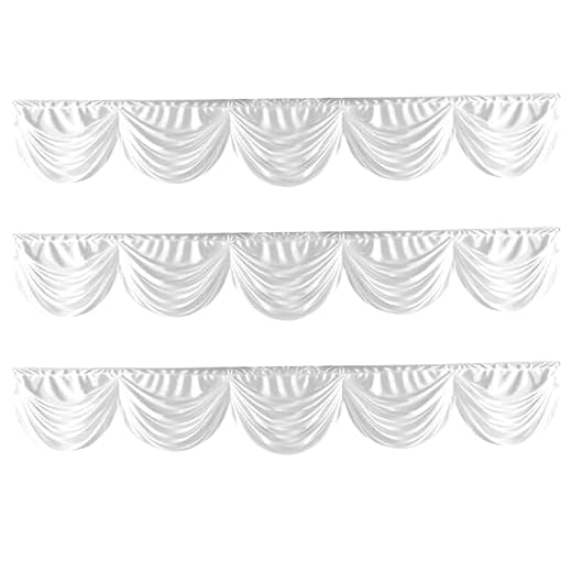 Weddecor Vit siden avtagbar bylte för att dekorera bakgrundstyg gardiner, bordkjolar, jul, bröllop, fester, evenemang, fotografi, 3 meter lång