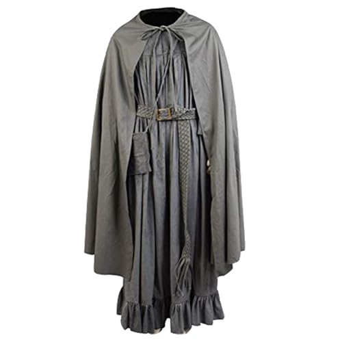 Ya-cos Men's Grey Wizard Cosplay Costume Long Robe Tied Cloak with Belt and Bag Accessories Full Set