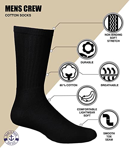 Yacht & Smith 12 Pairs Mens Cotton Crew Socks, Solid, Athletic Sports Socks, Valuepack #TOP6