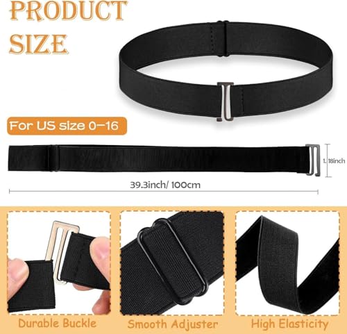 1 Pc Black No Show Invisible Stretch Belts Elastic Flat Buckle Waist Adjustable Size Nylon Fashion Utility Wide for Women Pants Dresses3