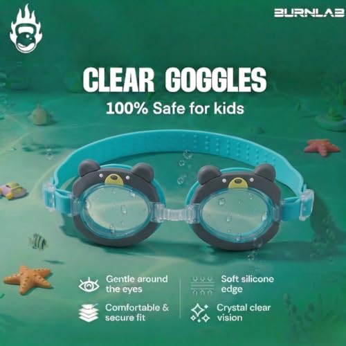 Image of BURNLAB Swimming Goggles for Kids, Clear Vision Pool Goggles for Boys & Girls, Easy Adjustable Strap (Bear)