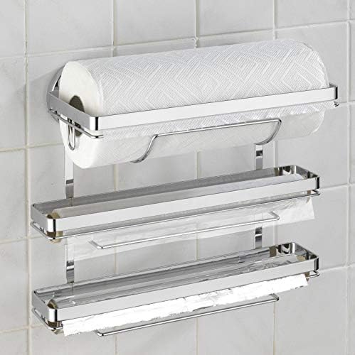 WENKO Magic-Loc Holder Trio-for 3 Different Kitchen Rolls, Fixing Without Drilling, Chrome plated metal, Silver Shiny, 16 x 33 x 32 cm
