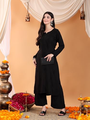 Image of POSHAK CHIKAN STUDIO Women's Hand Embroidered Lucknowi Chikankari Rayon Co-ord Set