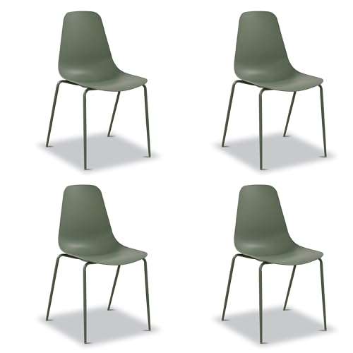 Image of Poly & BARK Isla Stackable Dining Chairs Set of 4 - Mid Century Modern Plastic Dining Chair with Metal Legs - Kitchen & Dining Room Chairs - Dining Table Chairs Set - Indoor /Outdoor - Pistachio Green