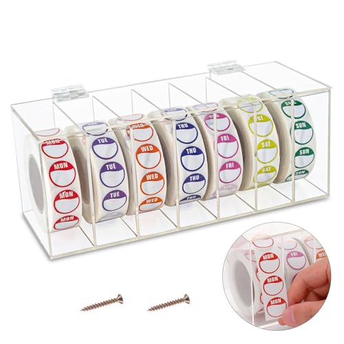 Dlugopis DA-C0002 Acrylic Day Of The Week Covered Label Dispenser 7-Slot Dispenser Day Of The Week Label Dispenser Wall Mount Sticker Roll Dispenser cover