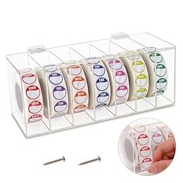 Acrylic Day of The Week Covered Label Dispenser 7-Slot Wall Mount Sticker Roll for 1",3/4" Stickers 1 Inch (No Label)