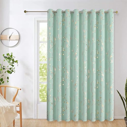 BUHUA Blackout Curtain 1 Panel Set Gold Vine Foil Print Thermal Insulated Drapes Room Darkening Curtains Grommet Window Treatment, 100 x 84 Inch, Aqua