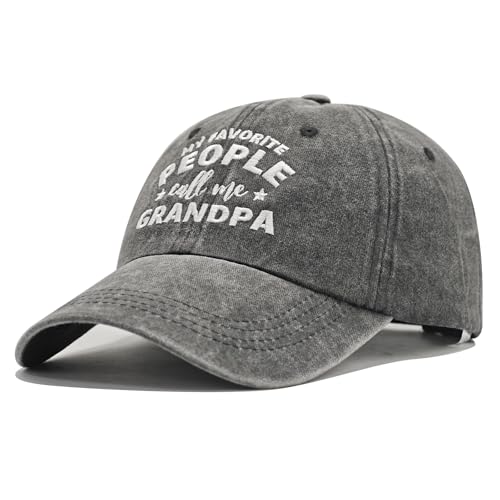 Image of Grandpa Gifts, Grandpa Hat, Best Christmas Thanksgiving Fathers Day Birthday Gifts for Grandfather from Grandkids Granddaughter Grandson, Adjustable Washed Cotton Embroidered Baseball Caps Dark Grey