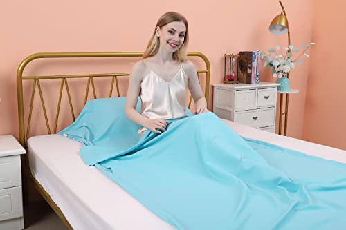JITTY Sleeping Bag Liner 210x115cm Portable Lightweight Travel Sheet With Pillow Slot for Hotel Hostels Business Camping Backpacking Hiking Home(sky blue) - Image 4
