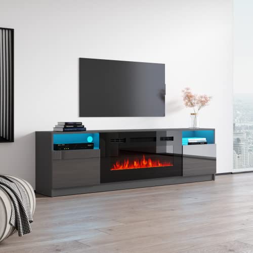 York 02 Electric Fireplace Modern 79" TV Stand (Gray)