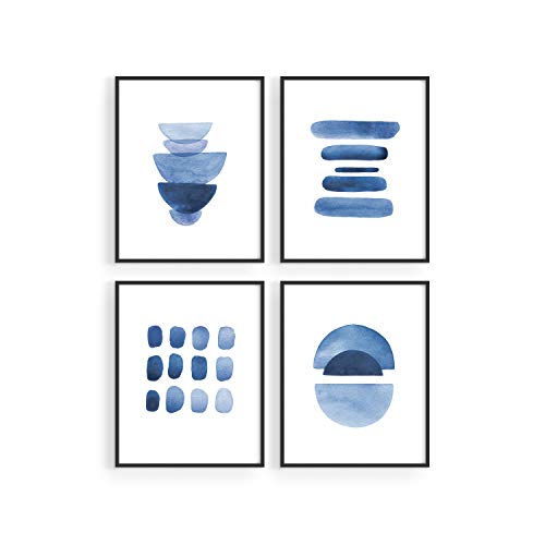Abstract Blue Wall Art Prints - by Haus and Hues | Set of 4 Abstract Art Blue Wall Decor for Living Room Wall Art | Watercolor Prints Wall Art | Navy Blue Wall Art | UNFRAMED (8 x 10)