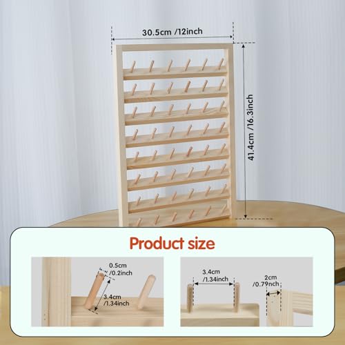 Image of 2 Pack Wooden Thread Holder,48 Spool Wooden Thread Rack Wall Mounted Sewing Thread Holder with Screws Multi Purpose Sewing Thread Holder Organizer for Embroidery Sewing Threads Hair Band US