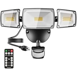 55W Plug in Flood Light Outdoor Motion Sensor Security Lights D2D Remote | USTELLAR 5500lm Dusk to Dawn Security Light Outside IP65 Waterproof 5000K Daylight White Wall Mounted for Garage Yard 1Pack
