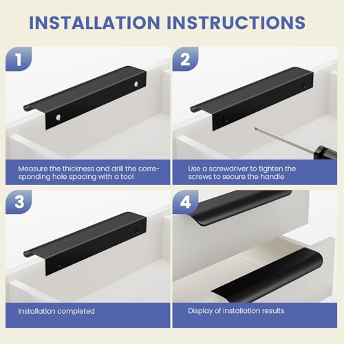 Image of Goldenwarm Black Cabinet Handles 7-1 /2 Inch 30 Pack, Finger Pulls for Cabinets, Edge Pull for Dresser Drawers, Aluminum Alloy, Modern Kitchen Hardware for Dresser Bathroom Closet and Cupboard