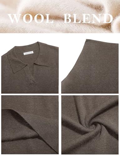 LaGracia Short Sleeve Sweaters for Women Business Casual Collared Cropped Polo Sweaters Lightweight Wool Blend Crop Tops Spring Summer Outfits Brown XL — view 6