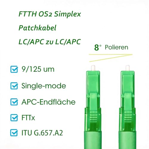 Elfcam® - 20m Weißes Glasfaserkabel LC/APC auf LC/APC Stecker, Kompatibel mit Deutscher Telekom, Simplex 9/125μm Patchkabel, Lichtwellenleiter LSZH, LWL,20Meter
