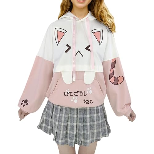 Sudadera con capucha de gato para mujeres, adolescentes, niñas, Lolita Kawaii, con...