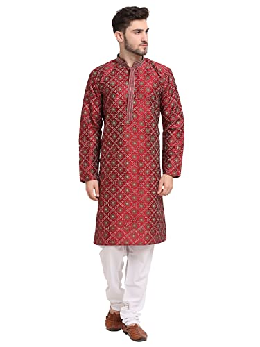 Image of Jompers Mens Coller Embroidered Printed Kurta Pyjama.