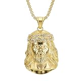 14K Yellow Gold Jesus Head Necklace Jesus Head Pendant with Box Chain Head Face Christian Jewelry Jesus Piece Chain Jesus Pendant Necklace Religious Jewelry Hip hop Face Charm for Women and Men (24inch(60cm), Gold Color-A)