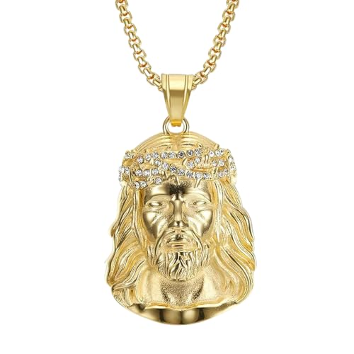 14K Yellow Gold Jesus Head Necklace with Box Chain