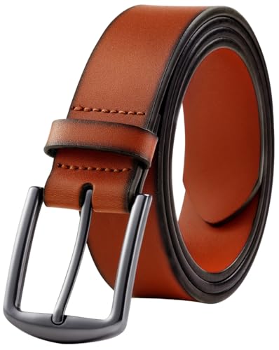 KM Legend Mens Leather Dress Belt for Work Business and Casual, Boston Brown, 36 US