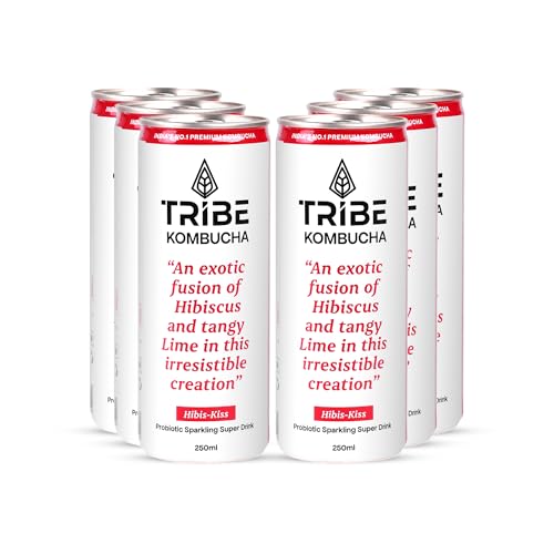 Image of Tribe Kombucha Probiotic Super Drink | Supports Gut Health | Gluten-Free | Naturally Fermented | Super Refreshing | Gut Friendly | Improves Blood Sugar | Antioxidant and Hydration | No Added Sugar | 250 ML X 6 (HIIIBISCUS)