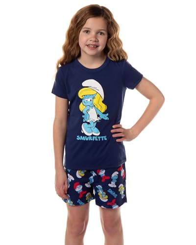 The Smurfs Girls' Smurfette Pose Kid's Sleep Pajama Set Shorts with Short Sleeve Shirt (7/8)