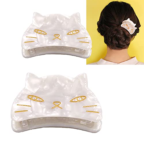 Yusier 2 PCS Cute Cat Claw Hair Claw Clip Two Sizes That Stay in Place Hair Clips Hair Clips fo Women Girl (White Cat)