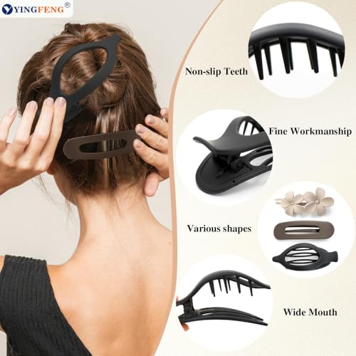 12 Pcs Neutral Colors Flat Hair Clips, YINGFENG Flat Claw Clip for Women, Matte Non-Slip Flower Claw Clips for Thin Thick Hair, Suitable for Women and Girls Wedding Party Accessories - Thumbnail 4