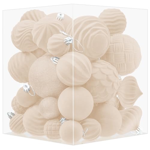 Miaikoe 36 PCS Velvet Christmas Hanging Ornament Balls Decoration Christmas Tree Shatterproof Ornaments Set for Xmas Tree Holiday Home Decor (Beige)