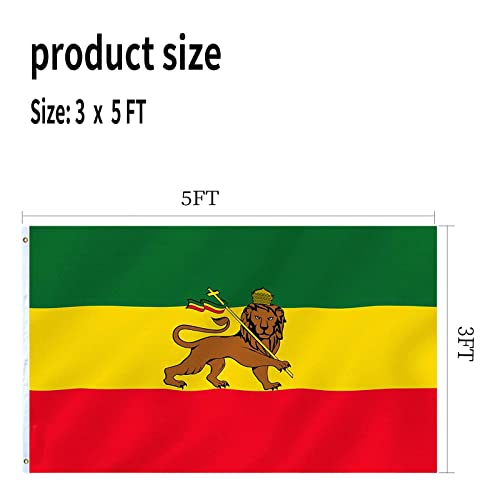 Ethiopia Flag With Lion Flag 3X5 Double Sided Lion Of Judah Flags Outdoor Heavy Duty National Flags 3 Ply Thick Nylon Material With 2 Metal Grommets 4 Rows Of Stitching #TOP6