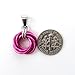 Hot pink pendant necklace, handmade chainmail love knot, small circle jewelry