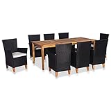 esstisch massivholz eiche stahl  Gecheer 9-TLG. Garten Essgruppe, Terrassenmöbel Set 8 Personen, Sitzgruppe Massives Holz Esstisch & 8 Poly Rattan Stühle mit Sitzkissen, Gartenmöbel Set Poly Rattan Schwarz und Braun