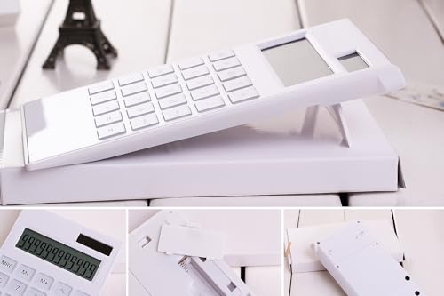 Image of Ultra Slim Desktop Basic Calculator ? Dual Power, Large Display, Soft Keypad, Lightweight & Portable ? Perfect for Office, School & Home Use (White)