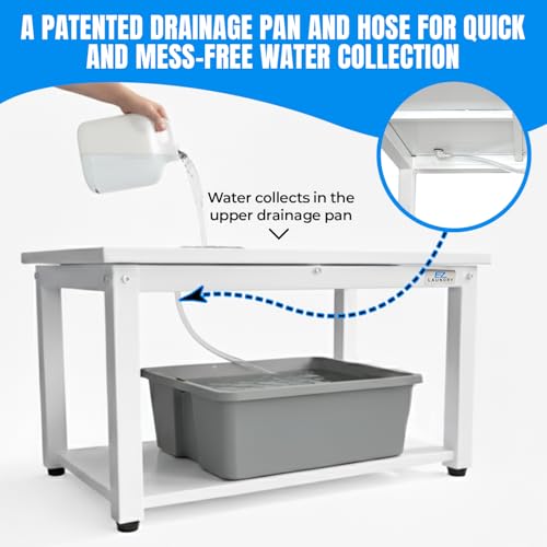 Image of Laundry Pedestal for Washer or Dryer with Drain Pan & Hose - 24 inchW, 16 inchH | Universal Fit 800 lbs Capacity, Steel Material Stand for Back Pain Relief, Keeps Space Clean and Dry, All Brands Supported