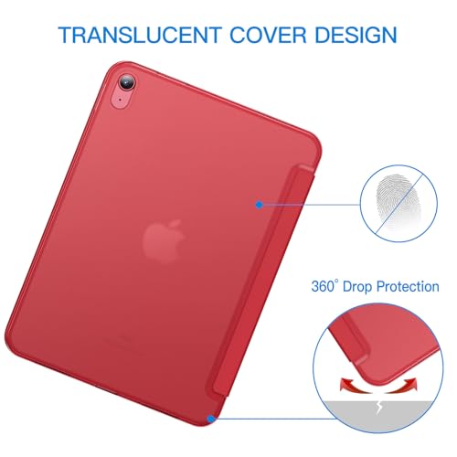 JETech Case for iPad (A16) 11th Generation 11 Inch 2025 / iPad 10th Generation 10.9 Inch 2022, Slim Smart Cover with Hard PC Translucent Back, Supports Touch ID, Auto Wake/Sleep (Red) by JETech - Image 4